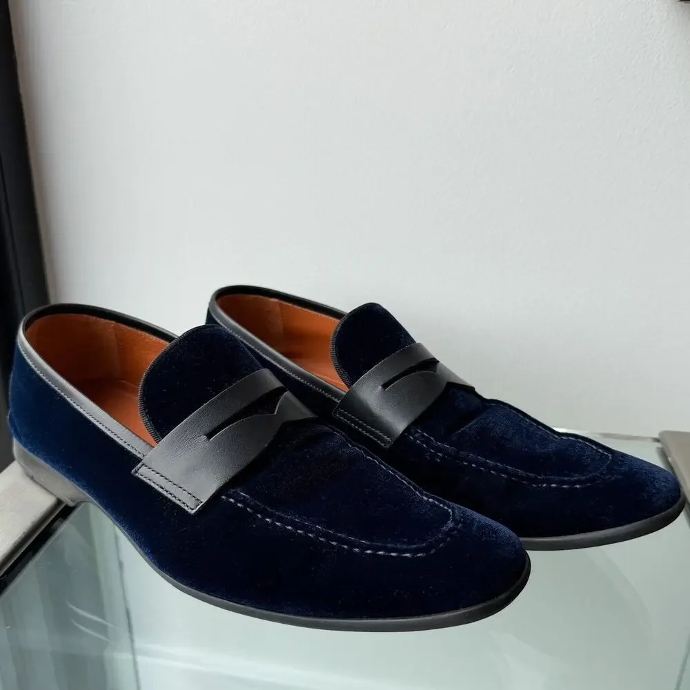 Magnanni 'Vale' Penny Loafers Shoes Blue Velvet Mens 7.5 US / 40 EU